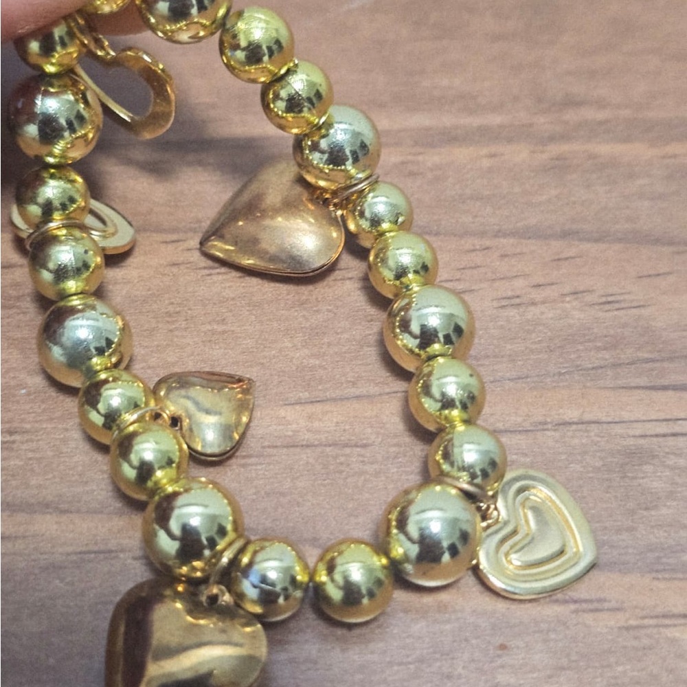 Gold Heart Charm Beaded Stretch Bracelet - Women Jewelry